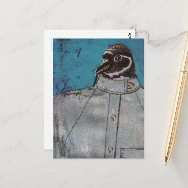 En söt pingvinfågel i kostym vykort (Fram/Back In Situ)