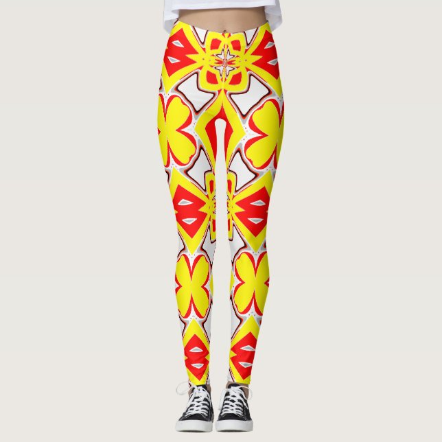En söt röd gult vit "Ratti_Kreativ_Arts" Leggings (Framsida)