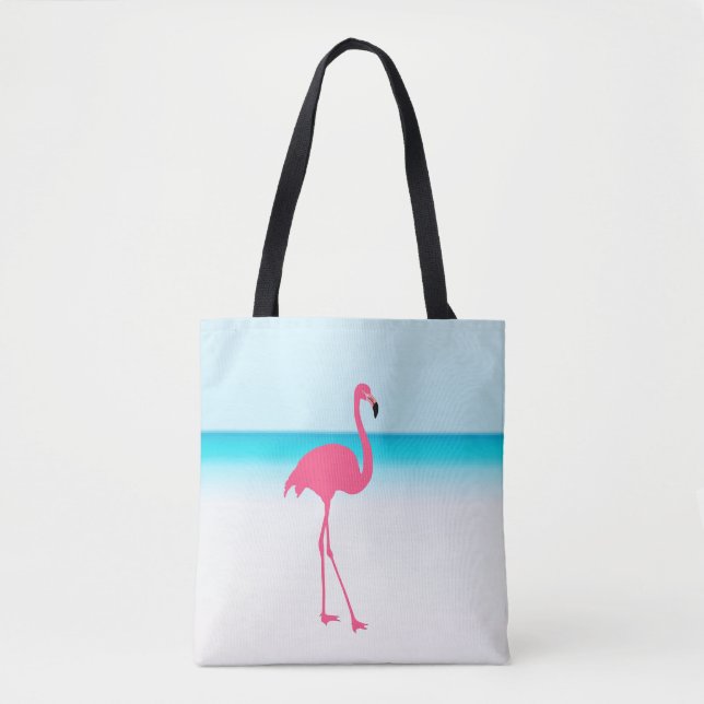 En söt rosa flamingo på stranden tygkasse (Framsida)