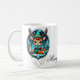 En söt seriefigur i stil med en ren-älva kaffemugg
