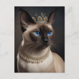 En söt siamesisk katt med Pearl necklace och krona Vykort