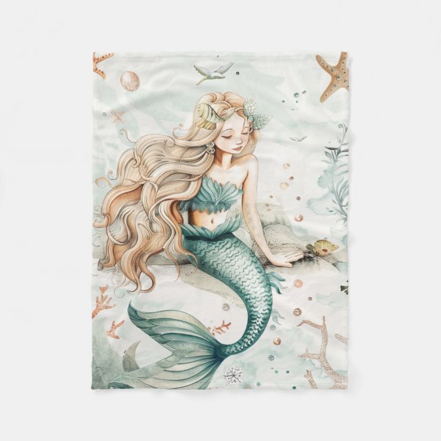 En söt sjöjungfru fleecefilt (Framsidan)