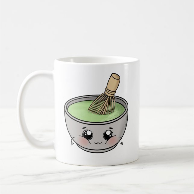 En söt skål av matcha-te - Kawaii Kaffemugg (Vänster)