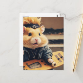 En söt skateboardåkande punk-hamster retro vykort