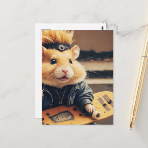 En söt skateboardåkande punk-hamster retro vykort