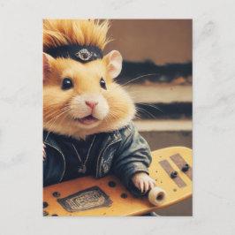 En söt skateboardåkande punk-hamster retro  vykort