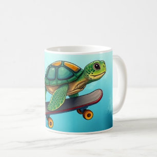En söt sköldpadda som rider på en skateboard kaffemugg