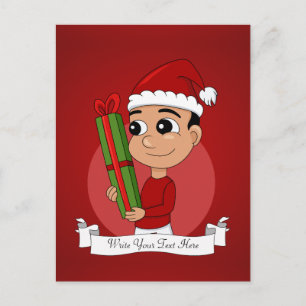 En söt småbarn som håller i Julklapp Helg Vykort