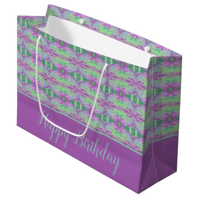 En Söt stor Lila Flower Patterned Gift Bag (Framsidan Vinklad)