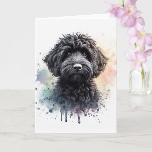 En söt svart cockapoo kort (Orkide)