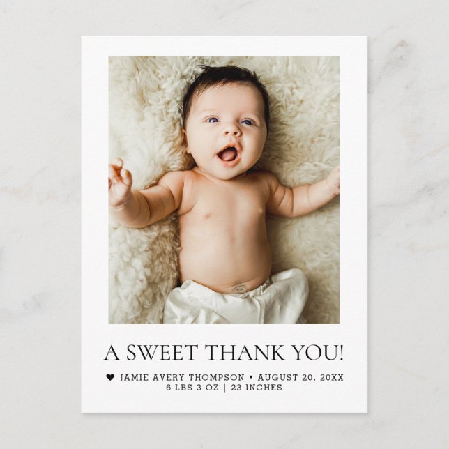En söt tack nyfödd baby foto FÖDSEL Vykort (Framsida)