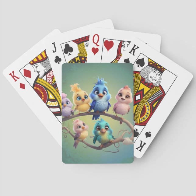 En söt tecknad fågel parad i vibrant färg. casinokort (Baksidan)