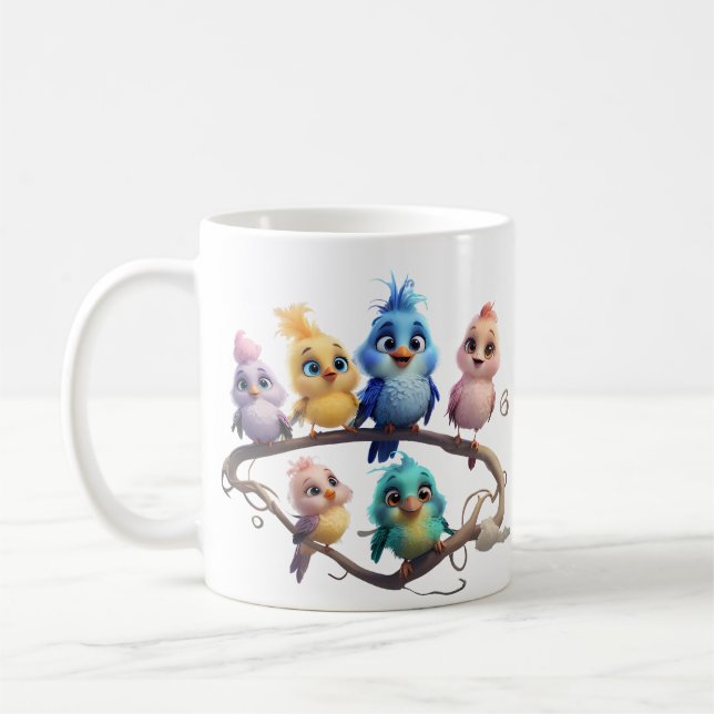 En söt tecknad fågel parad i vibrant färg. kaffemugg (Vänster)