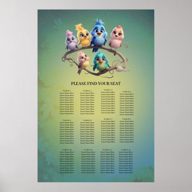 En söt tecknad fågel parad i vibrant färg. poster (Framsidan)