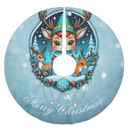 En söt tecknad stil renar julgransmatta borstad polyester