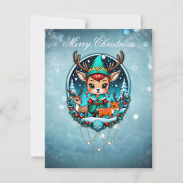 En söt tecknad stil renar julkort