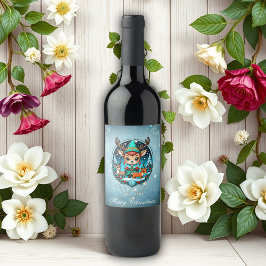 En söt tecknad stil renar vinflaska etikett