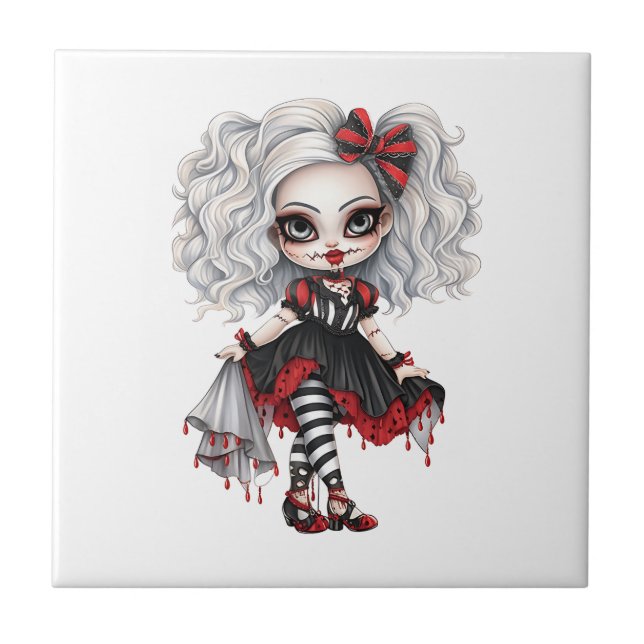 En söt tjej Halloween design samling 7 Kakelplatta (Framsidan)