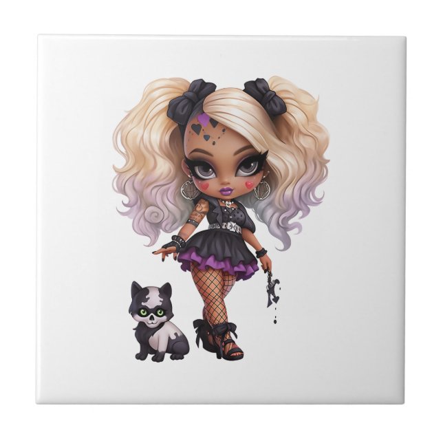 En söt tjej Halloween design samling 8 Kakelplatta (Framsidan)