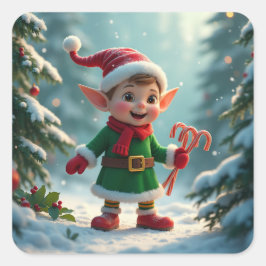 En söt tomte med sockerdill fyrkantigt klistermärke