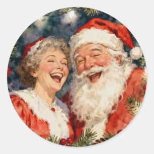 En söt Tomtefar och Tomtemor   Vintage jul Runt Klistermärke