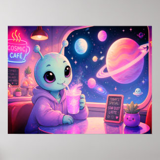En söt utomjordisk flicka som dricker läsk vid Gal Poster