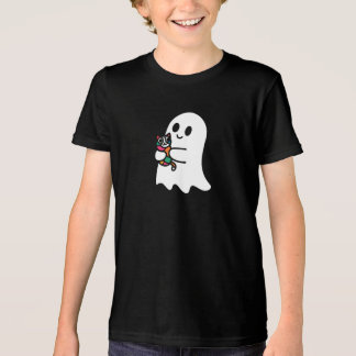 En söt vit Ghost som håller en söt färg fullt-katt T Shirt