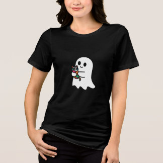 En söt vit Ghost som håller en söt färg fullt-katt T Shirt