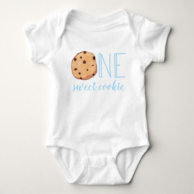 En sötad Cookie-blå första födelsedag Baby Bodykos T Shirt (Framsida)