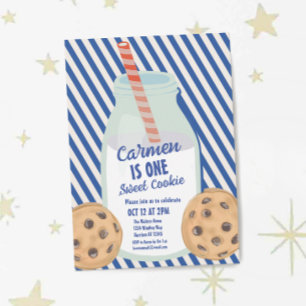 En sötad Cookie Blue Boys första födelsedag Inbjudningar