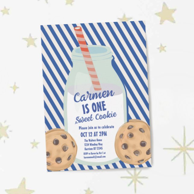 En sötad Cookie Blue Boys första födelsedag Inbjudningar (Skapare uppladdad)