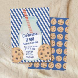 En sötad Cookie Navy Blue Första födelsedag Inbjudningar