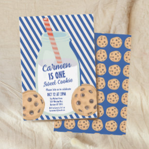 En sötad Cookie Navy Blue Första födelsedag Inbjudningar