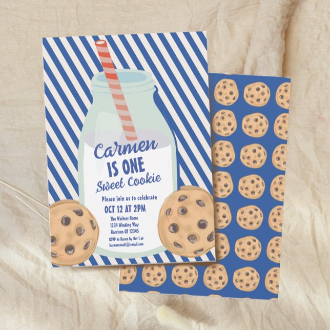 En sötad Cookie Navy Blue Första födelsedag Inbjudningar (Skapare uppladdad)