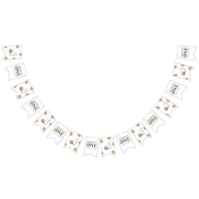 En sötad Cookies & Mjölk Girl First Birthday Vimplar (Alla)