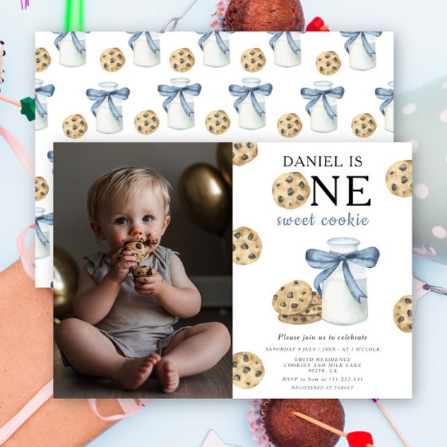 En sötad kaka och Mjölk första födelsedag Inbjudningar (Skapare uppladdad)