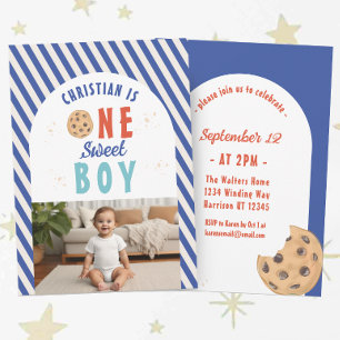 En sötpojke Chocolate Chip Cookie 1:a födelsedag Inbjudningar