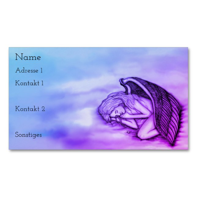 En sovande ängel på himlens blå rosa magnetiska visitkort (Framsida)