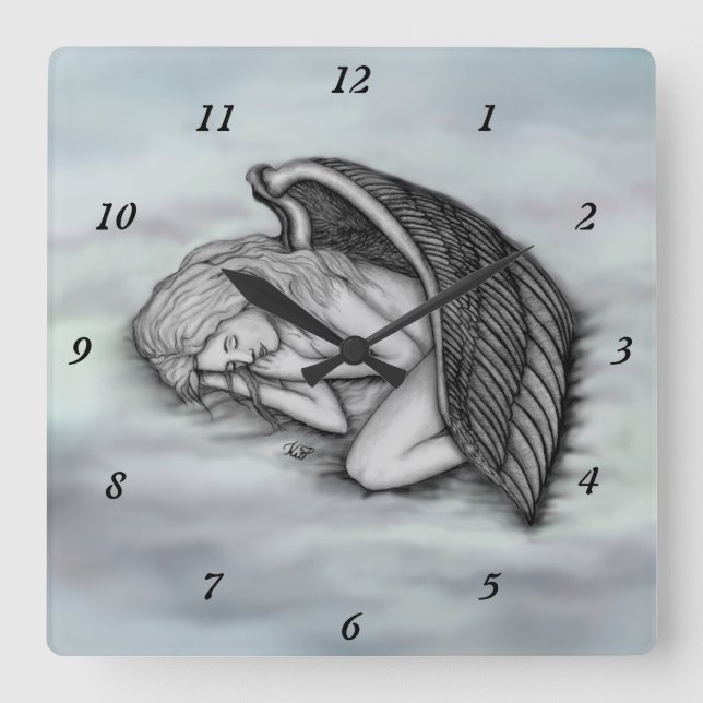 En sovande ängel på himmelmolnen fyrkantig klocka (Framsida)