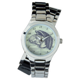 En sovande ängel på himmelmolnen i grönt armbandsur