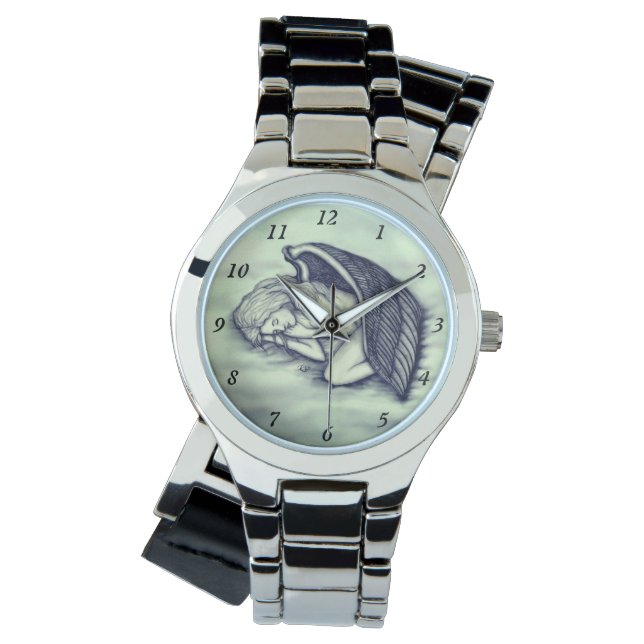 En sovande ängel på himmelmolnen i grönt armbandsur (Framsida)