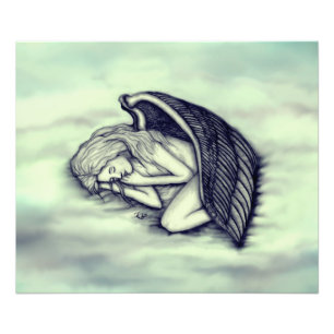 En sovande ängel på himmelmolnen i grönt fototryck