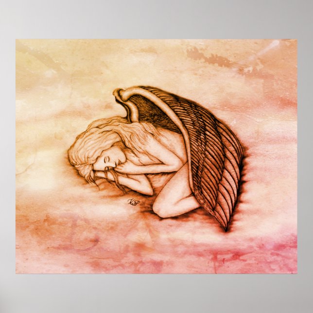 En sovande ängel på himmelmolnen i marmor poster (Framsidan)