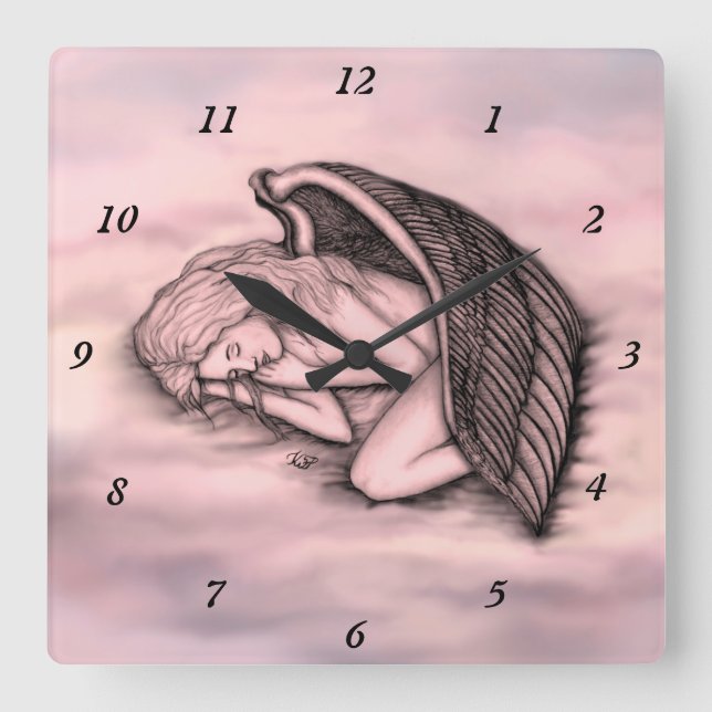 En sovande ängel på himmelmolnen i ro fyrkantig klocka (Framsida)