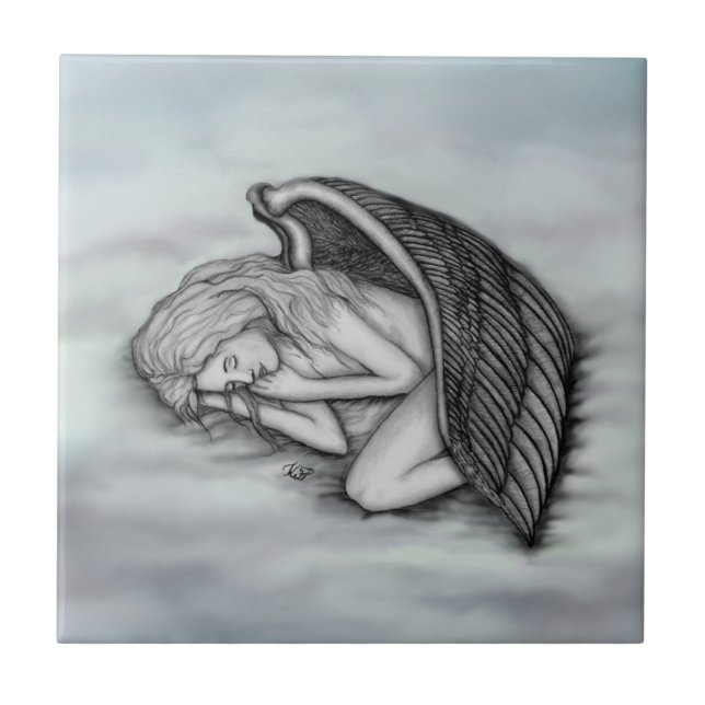 En sovande ängel på himmelmolnen kakelplatta (Framsidan)