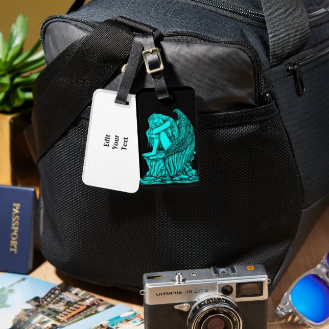 En sovande ängel på stenen bagagebricka (Fram & Baksida)