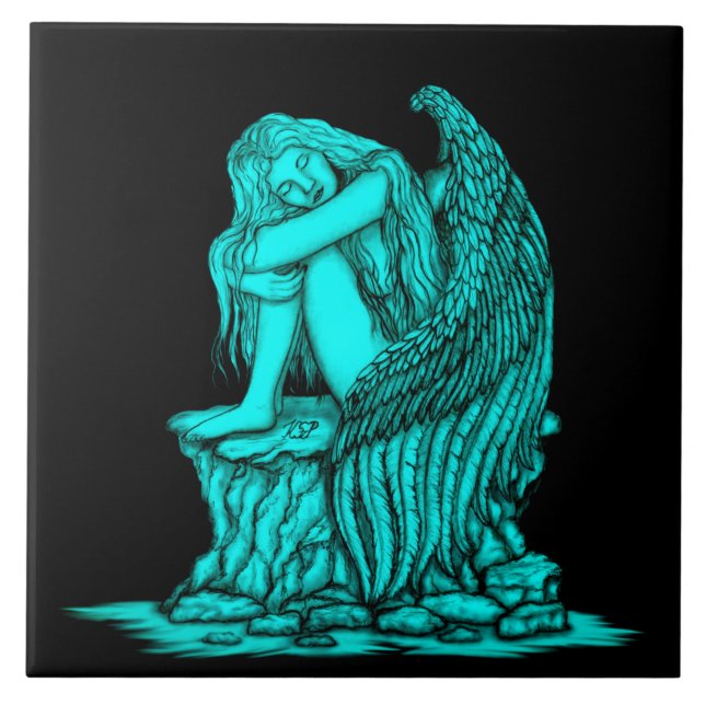 En sovande ängel på stenen kakelplatta (Framsidan)