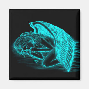 En sovande ängel, svart och grönt design magnet