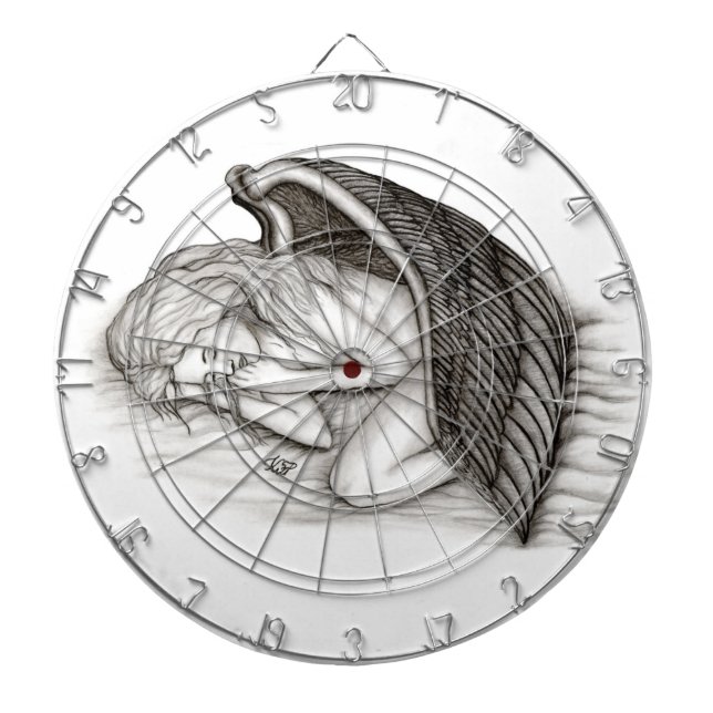 En sovande ängel, svart och vit design darttavla (Framsidan)