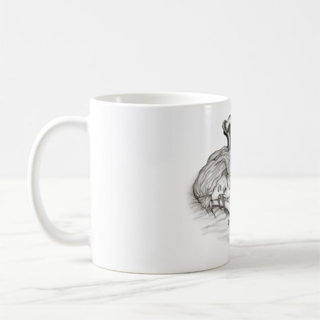 En sovande ängel, svart och vit design kaffemugg (Vänster)
